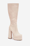 Warm women's ankle boots on a heel and platform light beige Lysara