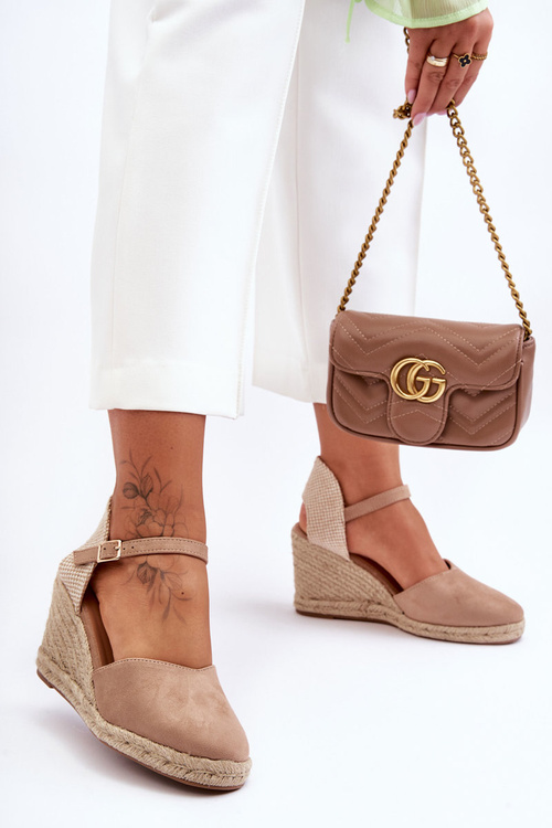 Suede Platform Sandals Beige Selfoss