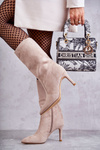 Suede High Heel Boots Beige Arison