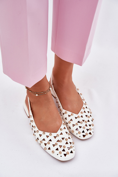 Embellished Ballet Flats On A Flat Heel White Nilarisela
