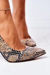 Leather Pumps With Animal Pattern Lewski Shoes 2453 Black-Beige