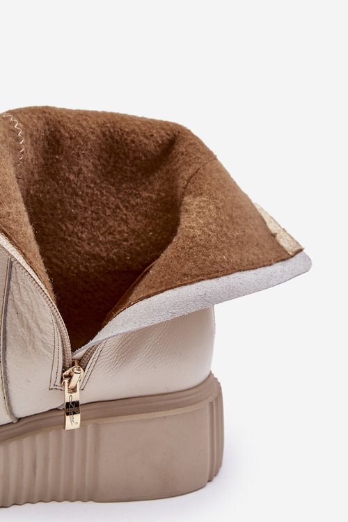 Botki Damskie Skóra Platforma Jasnobeżowe Lemar Jenefer 60369