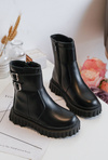 Children's Leather Boots with Buckles Black Chloraia