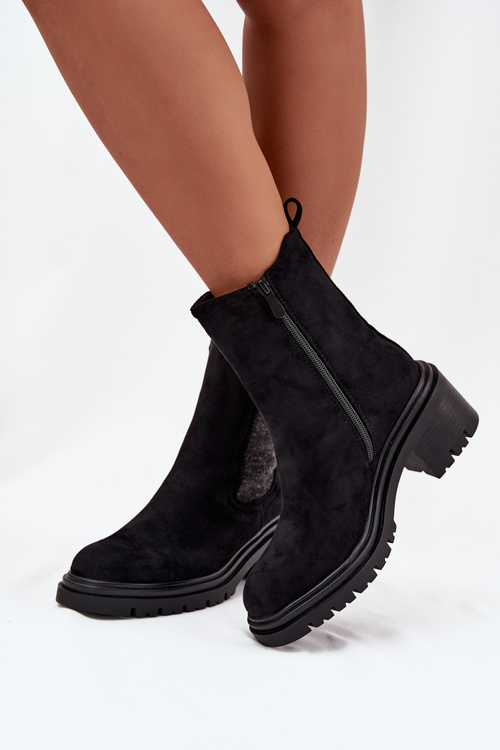 Women's Insulated Ankle Boots On Block Heel Black Zoralia