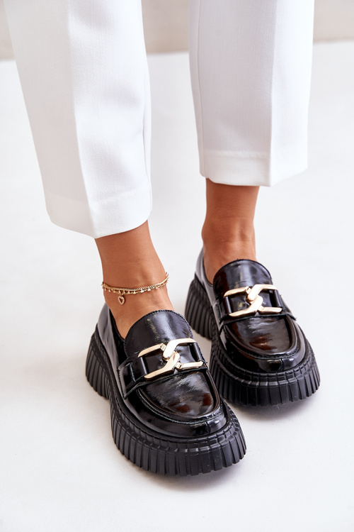 Zazoo 20176 Patent Leather Loafers Women's Natural Leather Dark Green