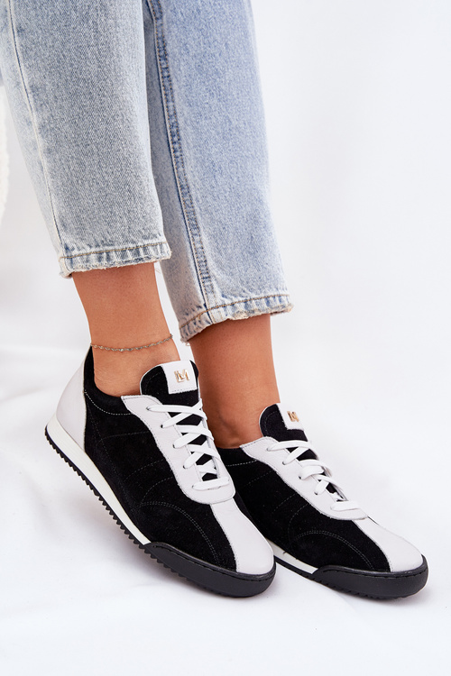 Buty Sportowe Damskie Skóra Naturalna Czarne Laura Messi 2935