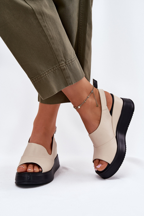 Leather Women's Wedge Sandals Artiker 54C0401 Beige