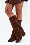 Women's Slip-On Cowboy Boots With Heels And Fringes Brown Zalia