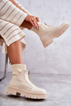 Women's Socks Boots With Zipper Beige Shelter