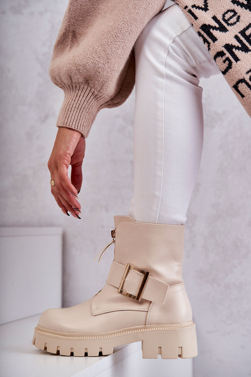 Women's Warm Boots With Zipper Beige Torey