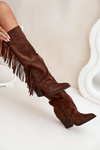 Women's Cowboy Boots With Fringes On A Heel Brown Tivara