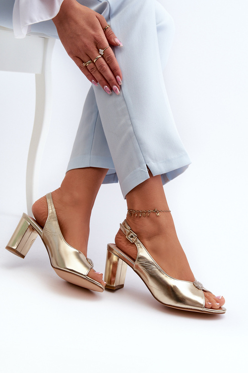 Elegant Sandals with Heel and Gold Decoration Trasea