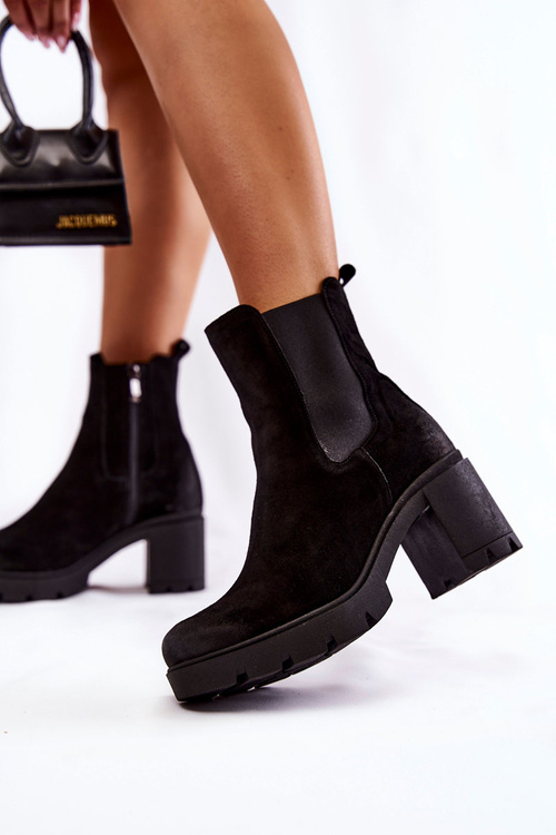 Women's Suede Boots On The Platform Black  Martine 