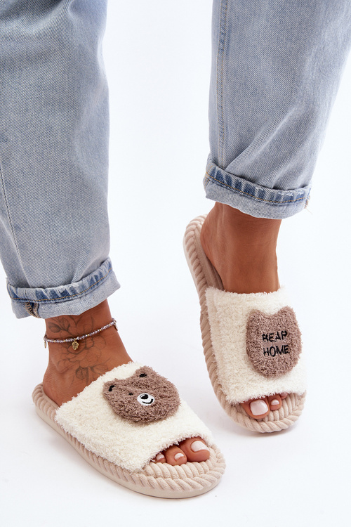 Kapcie Damskie Z Misiem Beżowe Lavetire 23PA11-6646