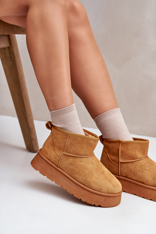 Low Women's Snow Boots On Platform Insulated With Fur Camel Saldren