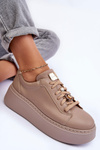Buty Sportowe Skóra Platforma Maciejka 06191-04 Beżowe