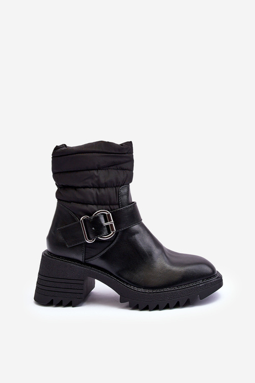 Leather Buckle Lined Boots Black Osonia