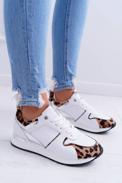 Sportowe Damskie Buty W Panterkę Białe Fippo