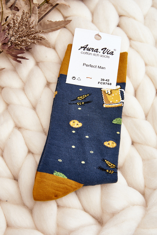 Men's Socks with Beer Patterns Navy