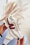 Sneakersy Buty Sportowe Damskie Beżowo-Bordowe Britma