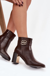 Women's Ankle Boots On Heel With Strap And Gold Detail Chocolate Galinne