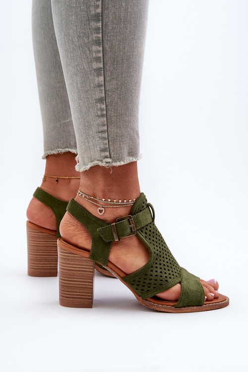 Lace Sandals with Stiletto Heel Dark Green Hey Lover