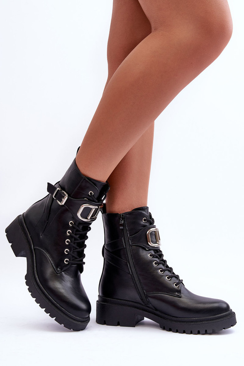 Workery Botki Modne Ozdoba Czarne Ollia MLl163