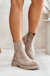 Warm Ankle Boots With Zipper And Decorative Strap Beige Labenne