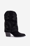 Embellished ankle boots cowboy style mid-calf on heel black HY42-153