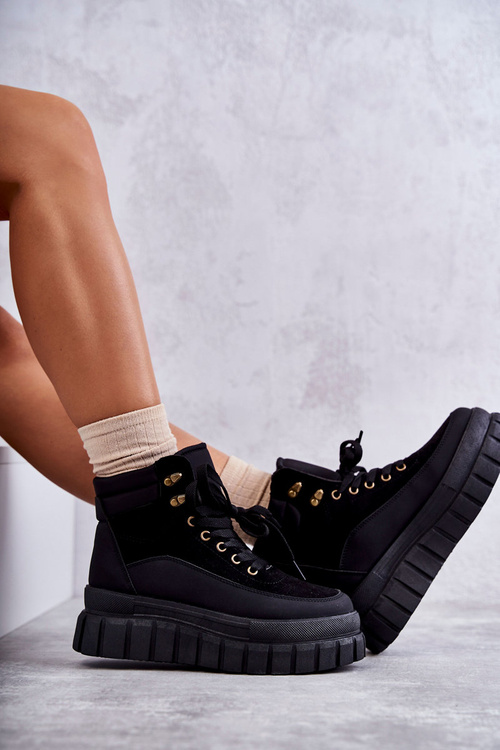 Botki Wygodne Platforma Czarne Sanchio