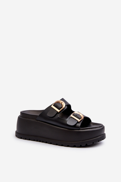 Women's Slides on Chunky Platform Black Mililena