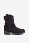 Warm Women's Ankle Boots With Wrinkling And Decoration Black Etteara