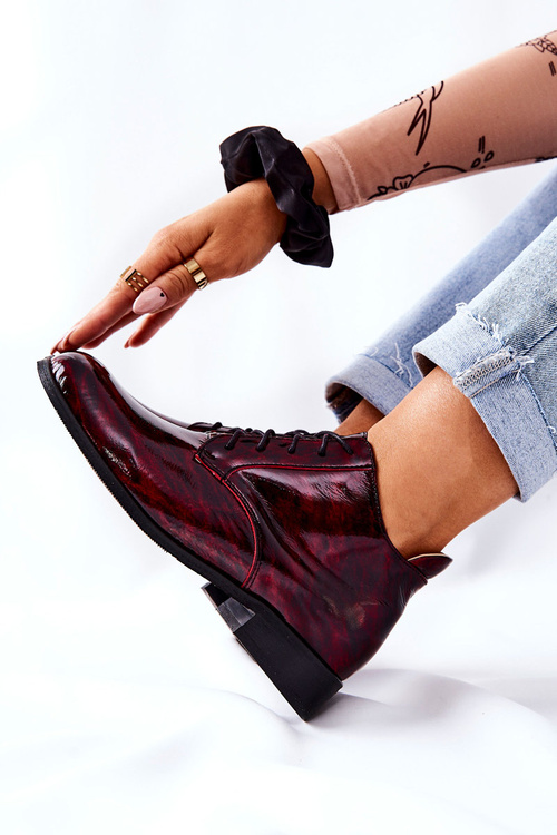 Leather High Half Shoes Maroon And Black Maniz
