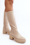 Leather Women's Knee-high Boots Lemar Light Beige Malayah