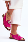 Suede Flat Sandals With Decoration Nicole 2744/067 Fuchsia