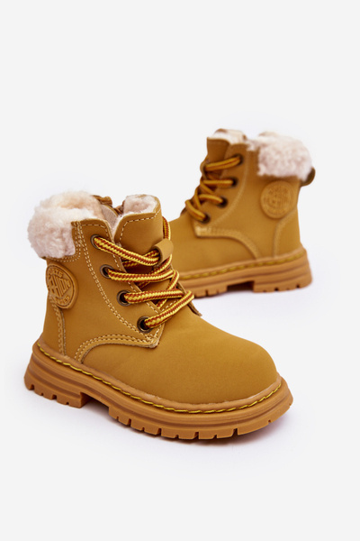 Children's Trapper Boots with a Zip and Sheepskin Camel Marialee