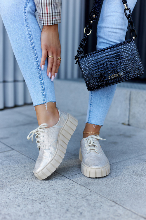 Leather Shoes On The Platform Beige-Gold Hypnosis