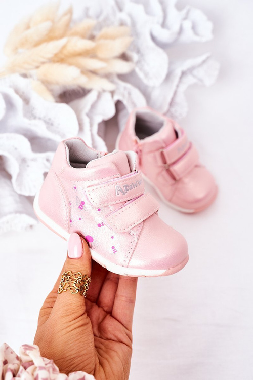 Children's Leather Shoes With Velcro Navy Pink Milo