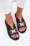 Women's Flat Sandals With Golden Decoration Black Amelira