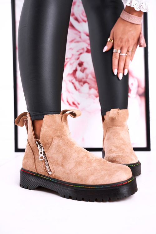 Women's Chelsea Boots With Colorful Stitching Suede Beige Addison