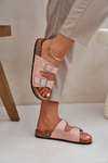 Fabric Slippers On Cork Sole With Buckles Pink Atera