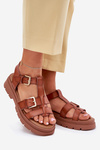 Eco Leather Sandals Women With Buckles Camel Mireza