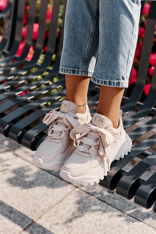 Skórzane Sneakersy Damskie CheBello 4583 Beżowe