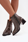 Leather Women's Block Heel Boots with Lining Leopard Pattern D&A CR52-622 Black-Gold