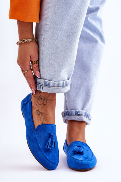 Suede Classic Fringed Loafers Blue Averil