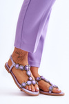 Suede Flat Sandals With Stones Purple Dallas