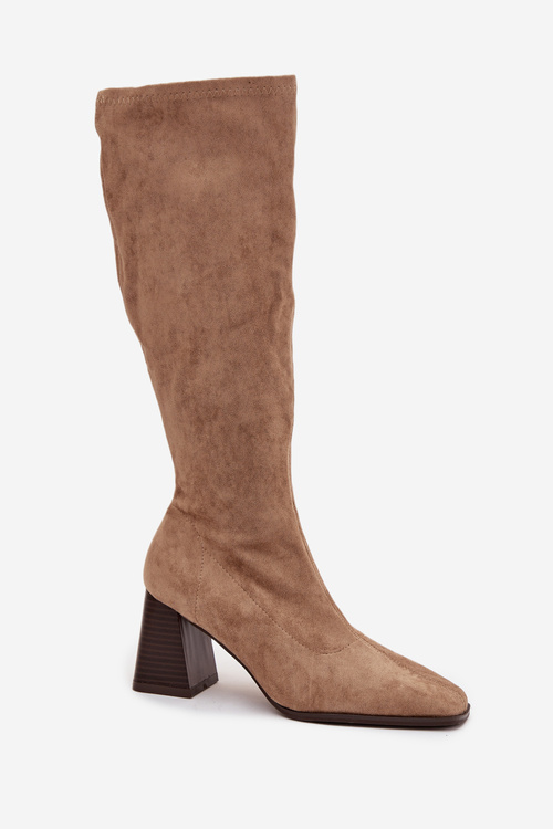 Women's Low Heel Boots with Stitching Beige Celandine