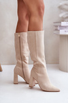Knee High Heeled Boots Light Beige Lannetea