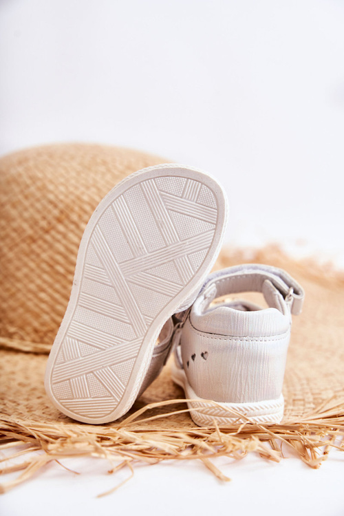 Leather Children's Sandals With Velcro White Catia