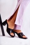 Leather Classic Slippers On High Heel Black Talena